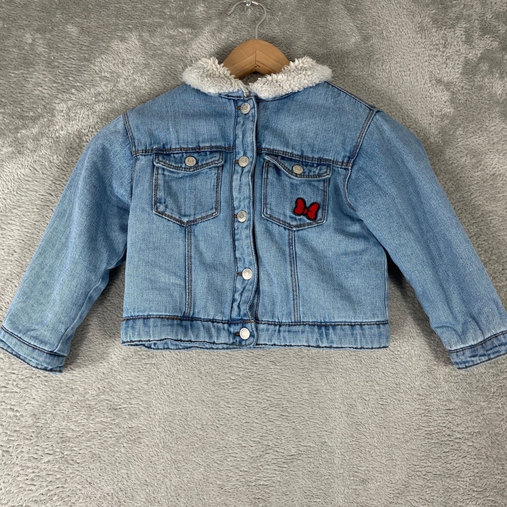 Zara Disney Denim Jacket Kids‎ 2-3 Years Blue Mickey Minnie Donald Sherpa Lined